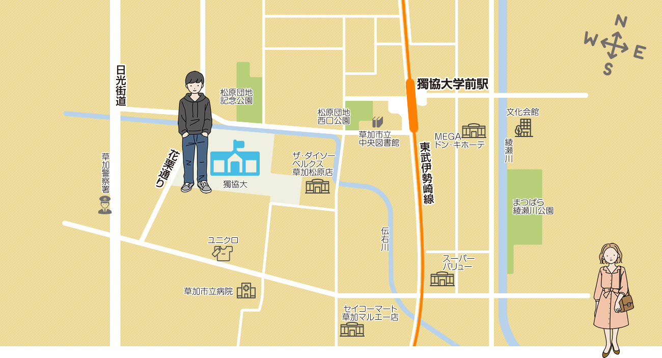 獨協大学エリアのマップ